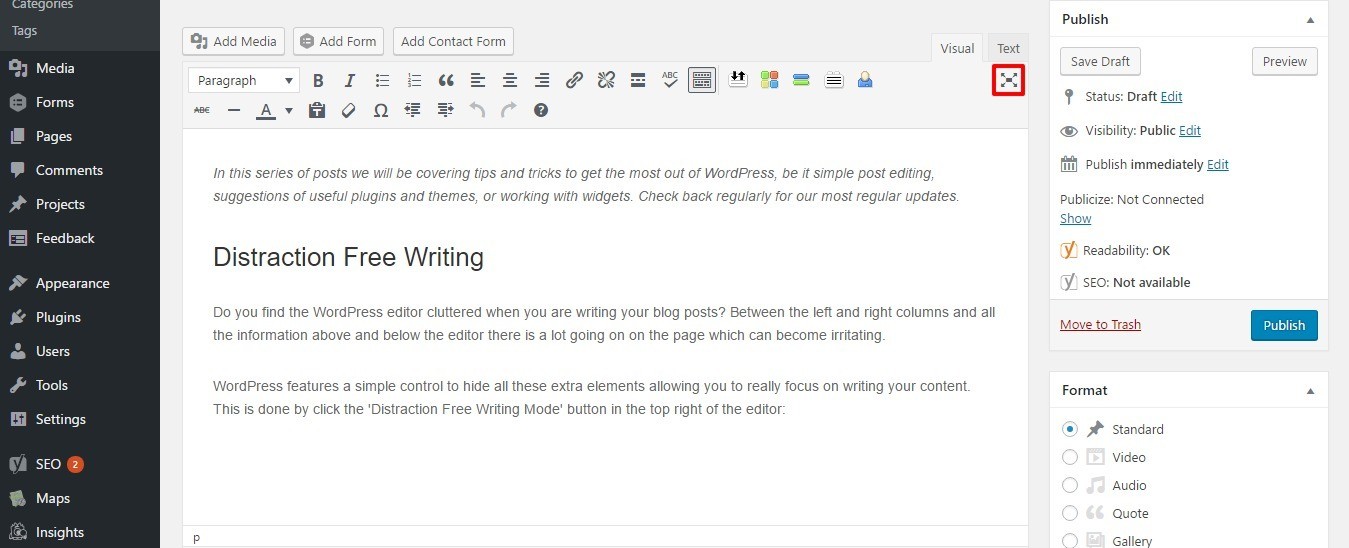 Distraction Free Writing Button